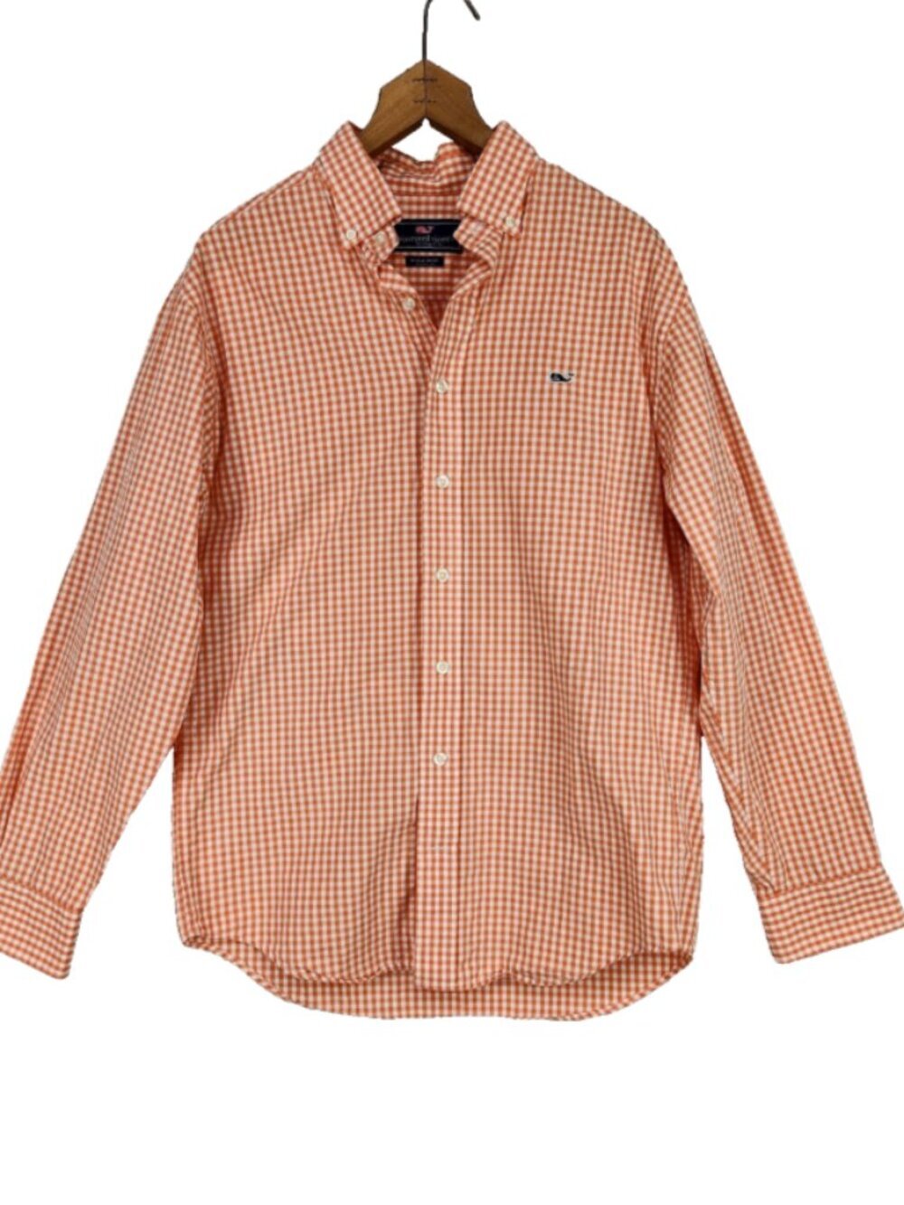 Vineyard Vines Whale Shirt Button Down Mens S Orange Gingham Long Sleeve Classic
